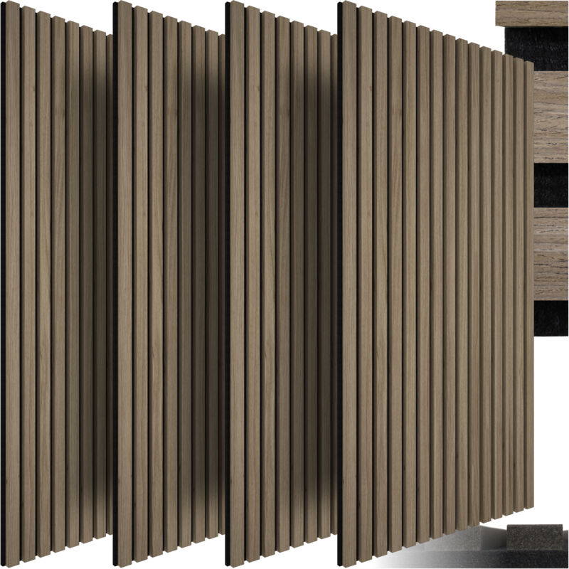 foto del prodotto tectake pannelli acustici sonic wall effetto legno pannello acustico, pannelli acustici in legno, pannelli acustici da parete set di 4