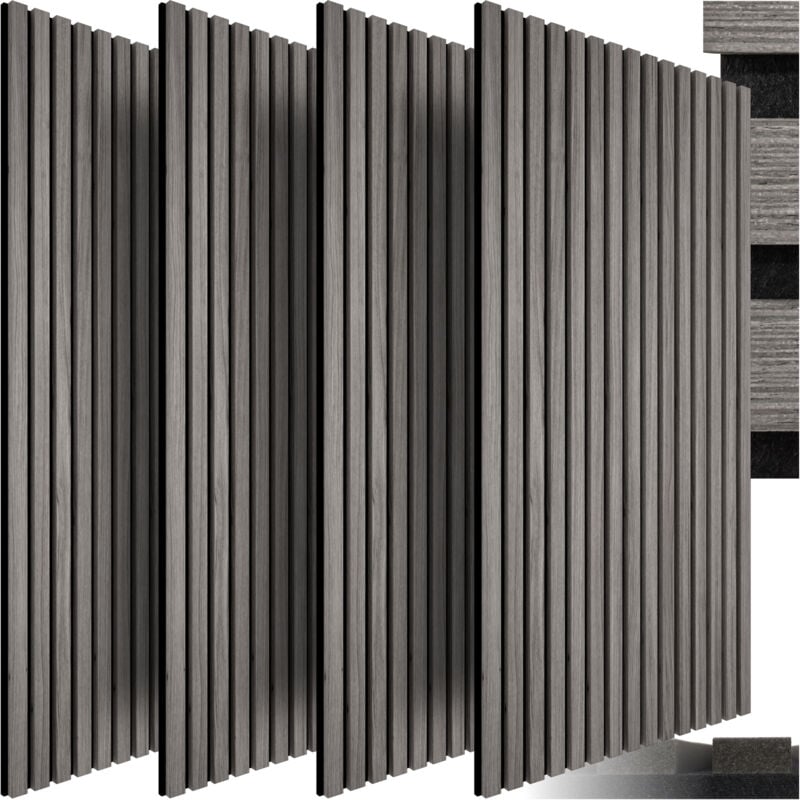 foto del prodotto tectake pannelli acustici sonic wall effetto legno pannello acustico, pannelli acustici in legno, pannelli acustici da parete set di 4