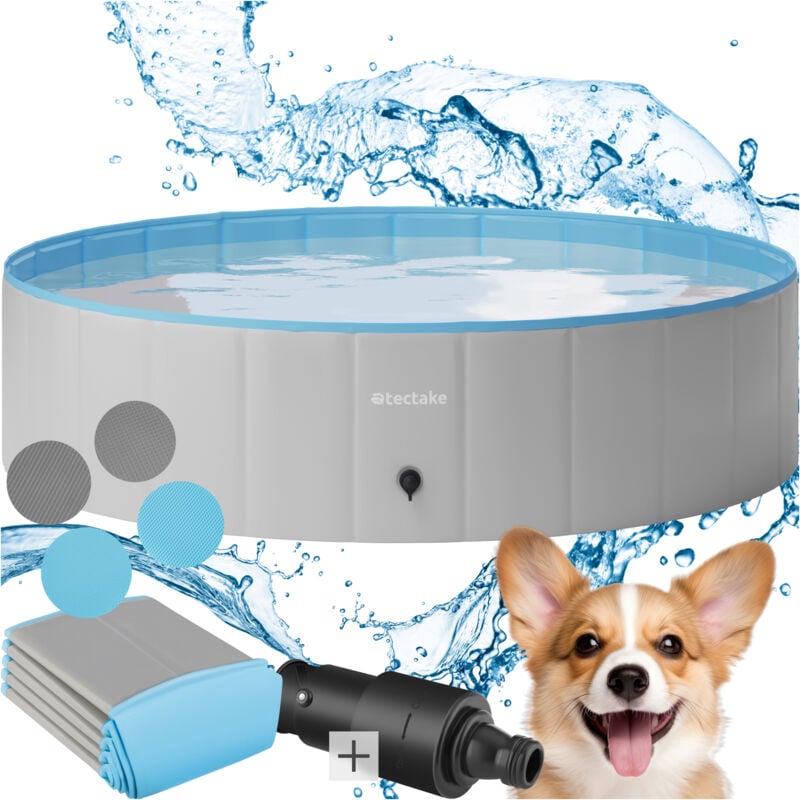 foto del prodotto tectake piscina per cani nele, pieghevole, con attacco per tubo piscina per cani, piscina da giardino per cani, installazione 120 cm