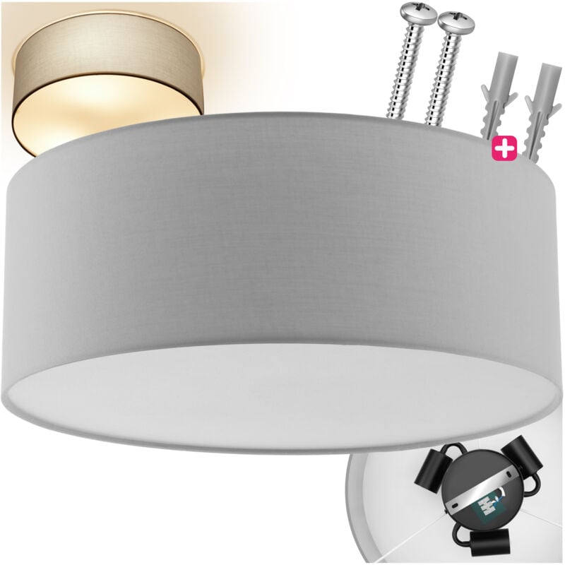 foto del prodotto tectake plafoniera circum, paralume in tessuto effetto lino luce dall alto, luce a soffitto, lampada a soffitto