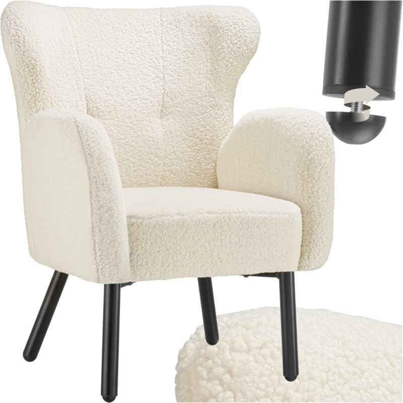 foto del prodotto tectake poltrona v nersborg, imbottitura spessa, con rivestimento boucl poltrona relax, poltrona comoda per guardare la tv, poltrona da lettura