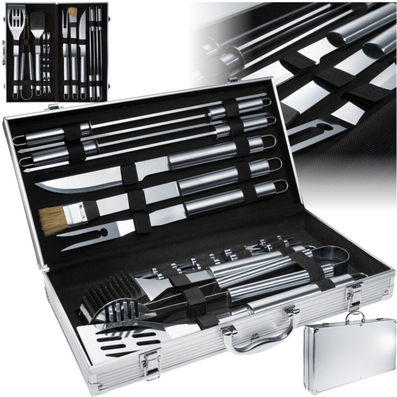 foto del prodotto tectake posate per barbecue in acciaio inox 18 pz. accessori barbecue, set barbecue, accessori per barbecue