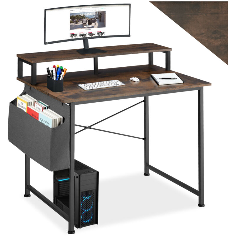 foto del prodotto tectake scrivania con ripiano e sacca in tessuto scrivania con ripiano, scrivania da computer, tavolo da computer 120 cm