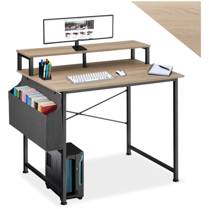 foto del prodotto tectake scrivania con ripiano e sacca in tessuto scrivania con ripiano, scrivania da computer, tavolo da computer 120 cm