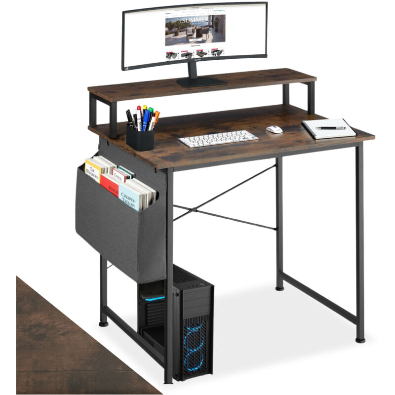 foto del prodotto tectake scrivania con ripiano e sacca in tessuto scrivania con ripiano, scrivania da computer, tavolo da computer 80 cm
