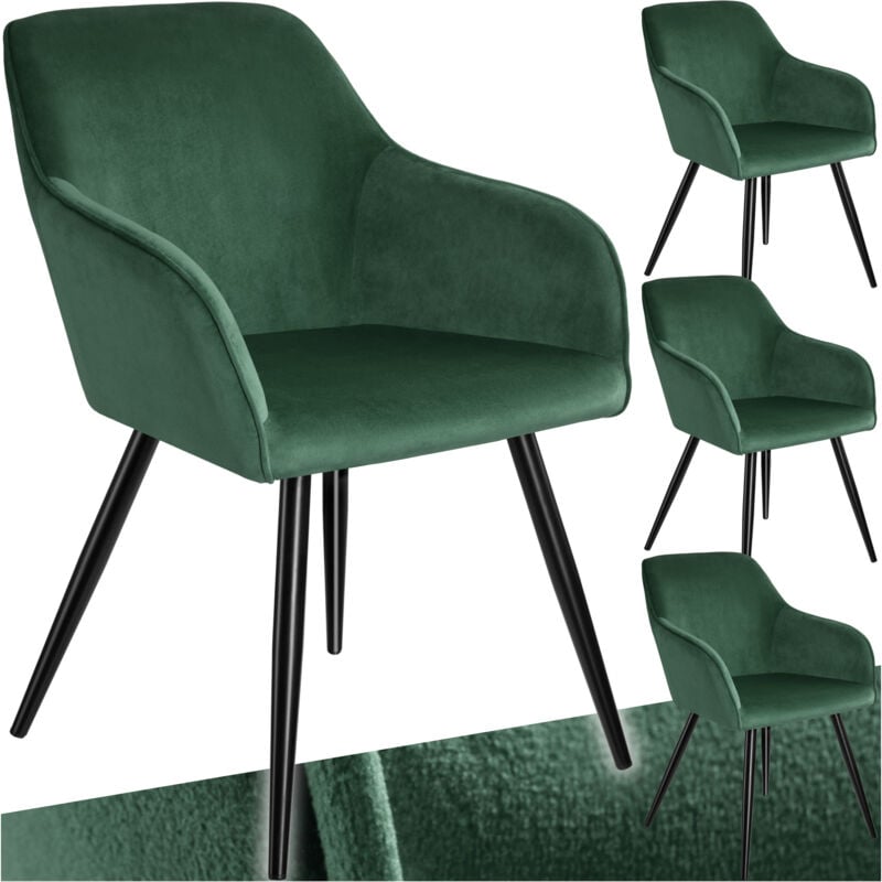foto del prodotto tectake sedia marilyn effetto velluto, gambe nere set di 4