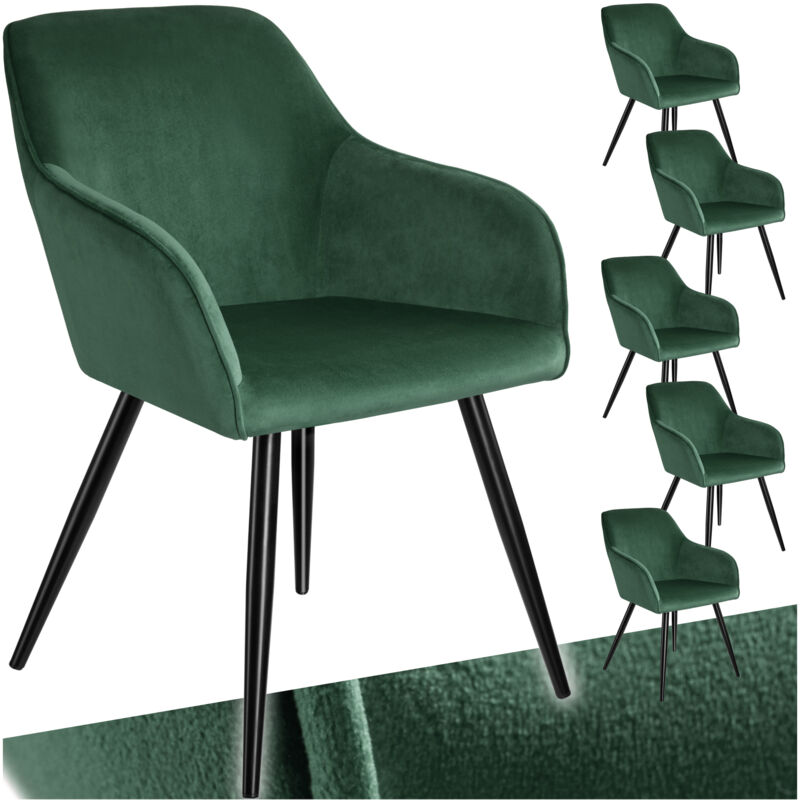 foto del prodotto tectake sedia marilyn effetto velluto, gambe nere set di 6