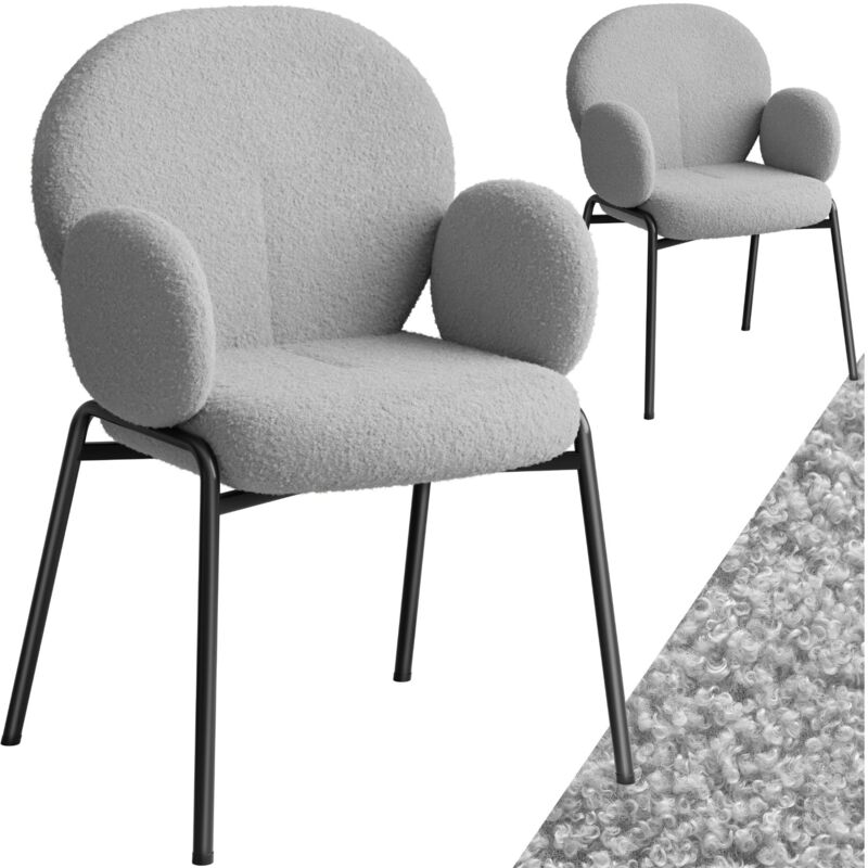 foto del prodotto tectake sedia scandi imbottita, tessuto boucl poltrona a orecchioni, poltrona con braccioli, sedia imbottita set di 2