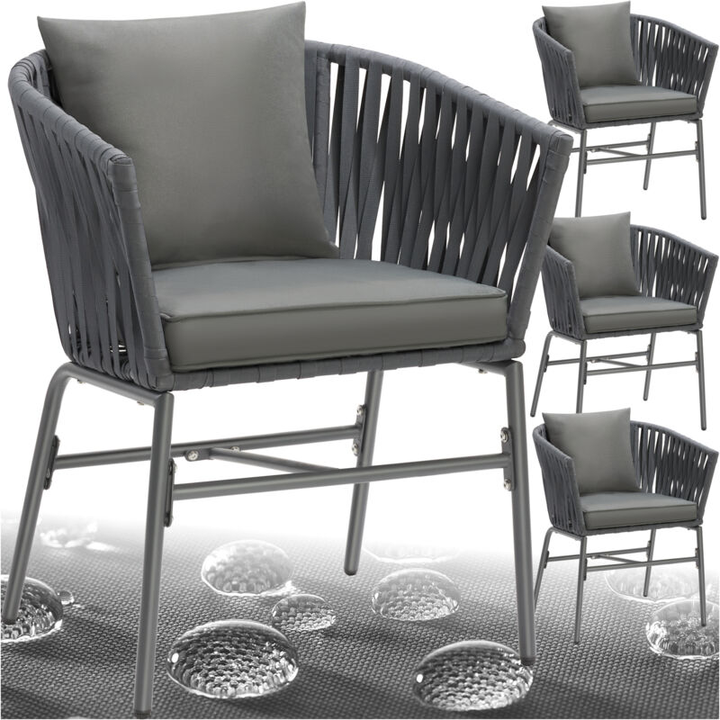 foto del prodotto tectake set di sedie valeiras con design a corda,densi cuscini,60x61x77cm sedia da giardino, sedia da balcone, sedia da terrazza set di 4