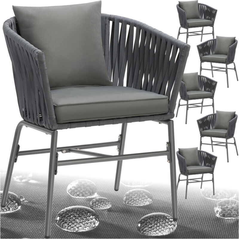 foto del prodotto tectake set di sedie valeiras con design a corda,densi cuscini,60x61x77cm sedia da giardino, sedia da balcone, sedia da terrazza set di 6