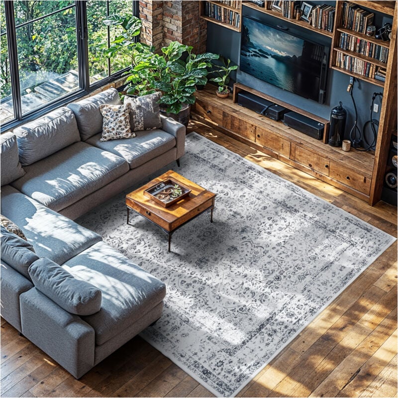 foto del prodotto tectake tappeto design vintage aliya, pelo corto tappeti per salotto, tappeti orientali, passatoia cucina 240 x 340 cm