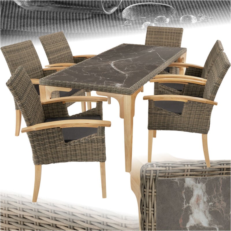 foto del prodotto tectake tavolo in rattan foggia con 6 sedie rosarno tavolo in rattan, tavolo da giardino, tavolino per esterno