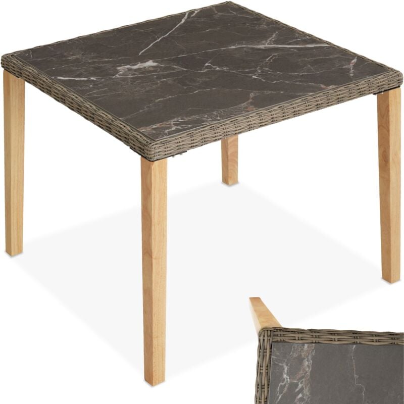 foto del prodotto tectake tavolo in rattan taranto 93,5 x 93,5 x 75 cm tavolo in rattan, tavolo da giardino, tavolo da balcone