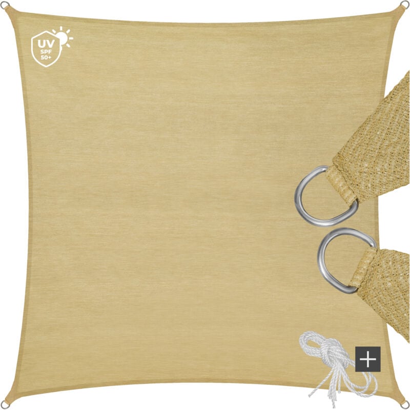 foto del prodotto tectake vela ombreggiante quadrata in polietilene, beige telo ombreggiante, ombreggiante, telo vela ombreggiante 3 x 3 m