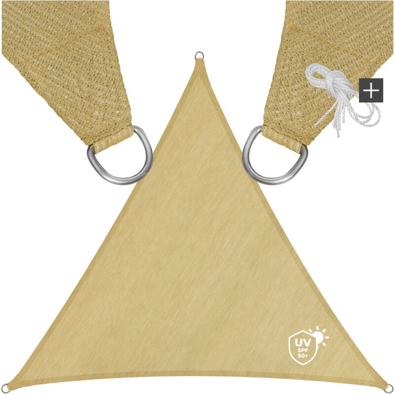 foto del prodotto tectake vela ombreggiante triangolare in polietilene, beige telo ombreggiante, ombreggiante, telo vela ombreggiante 3 x 3 x 3 m