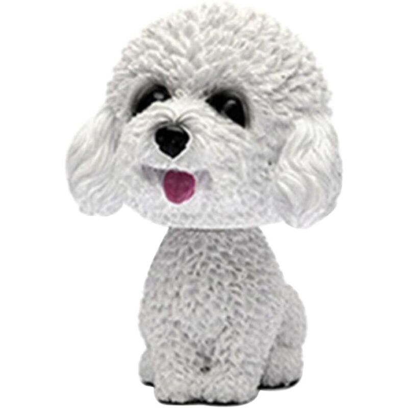 foto del prodotto teddy white figurina di cane adorabile automatico che muove la testa che oscilla la testa annuendo giocattolo decorazione del cruscotto del cane
