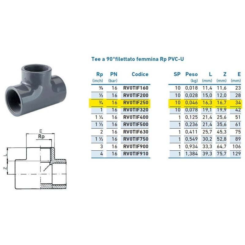 foto del prodotto tee a 90 filettato femmina rp pvc-u 3 4 inpfti225000 - - irritec - -