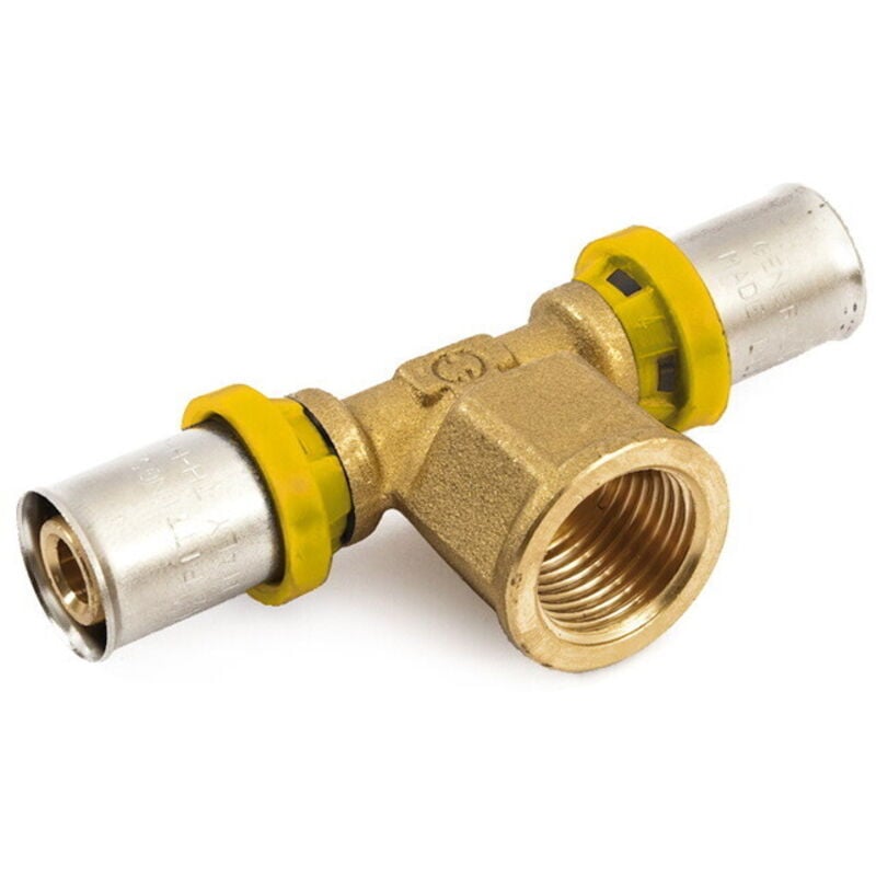 foto del prodotto tee femmina tubo multistrato a pressare x acqua gas trident gf 16x1 2x16 ti
