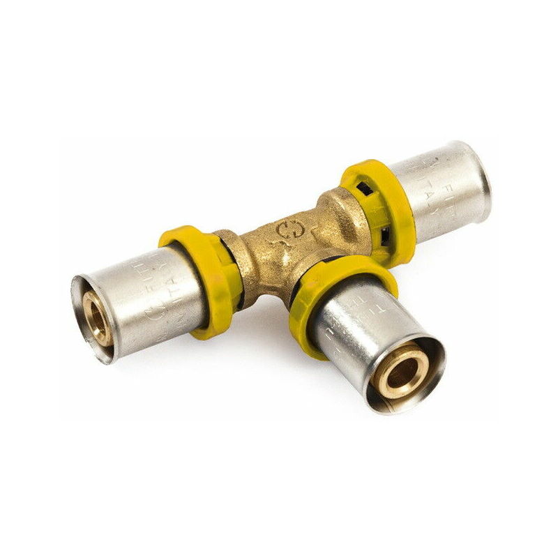 foto del prodotto tee tubo multistrato a pressare intermedio x acqua gas trident gf 16x16x16 ti