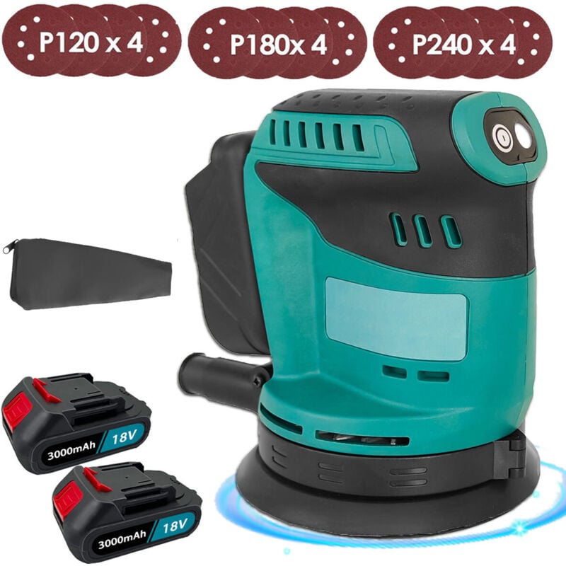 foto del prodotto teetok 2x 3.0a batteria senza fili brushless levigatrice orbitale casuale lucidatrice 125mm con sacchetto antipolvere e 12 dischi