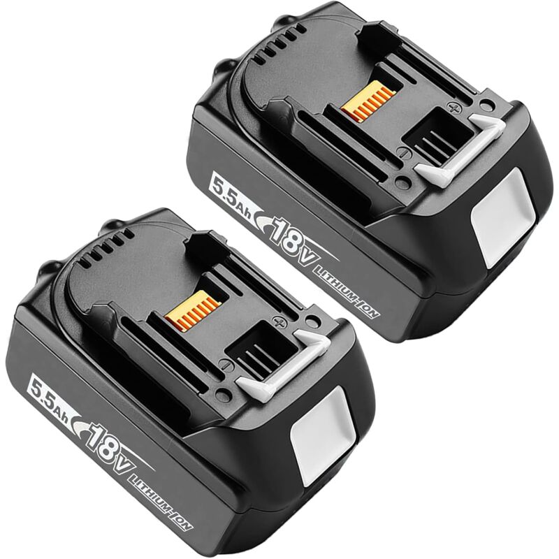 foto del prodotto teetok 2x batteria di ricambio da 5,5 ah adatta compatibile con la macchina makita , 18v batteria per dispositivo cordless bl1850, bl1840, bl1830,