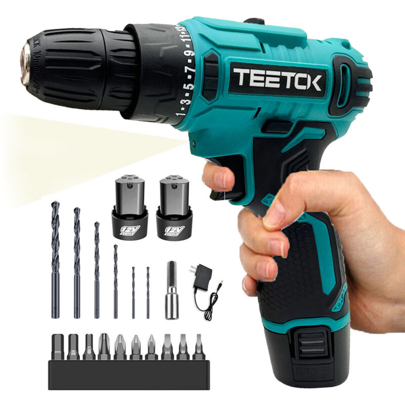 foto del prodotto teetok avvitatore, trapano a batteria, 2 avvitatori elettrici ad alta potenza a batteria, trapano combinato a batteria da 40 n.m, mandrino da 3 8 ,