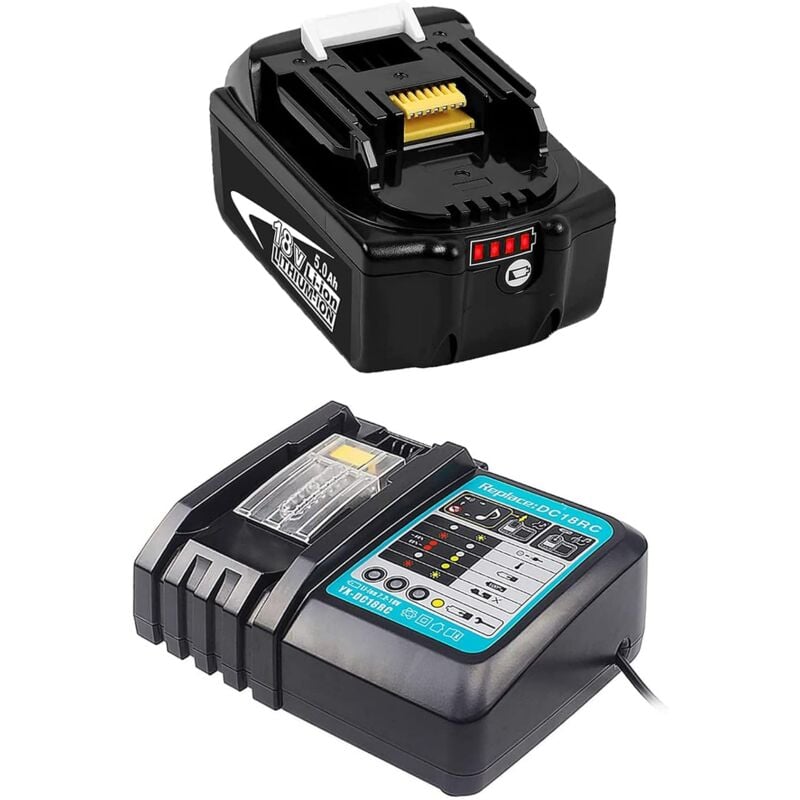 foto del prodotto teetok batteria di ricambio da 5500 mah 18 v con schermo led bl1850 bl1840 bl1860 e caricabatterie di ricambio dc18rc 14,4 v 18 v 1 batteria e 1