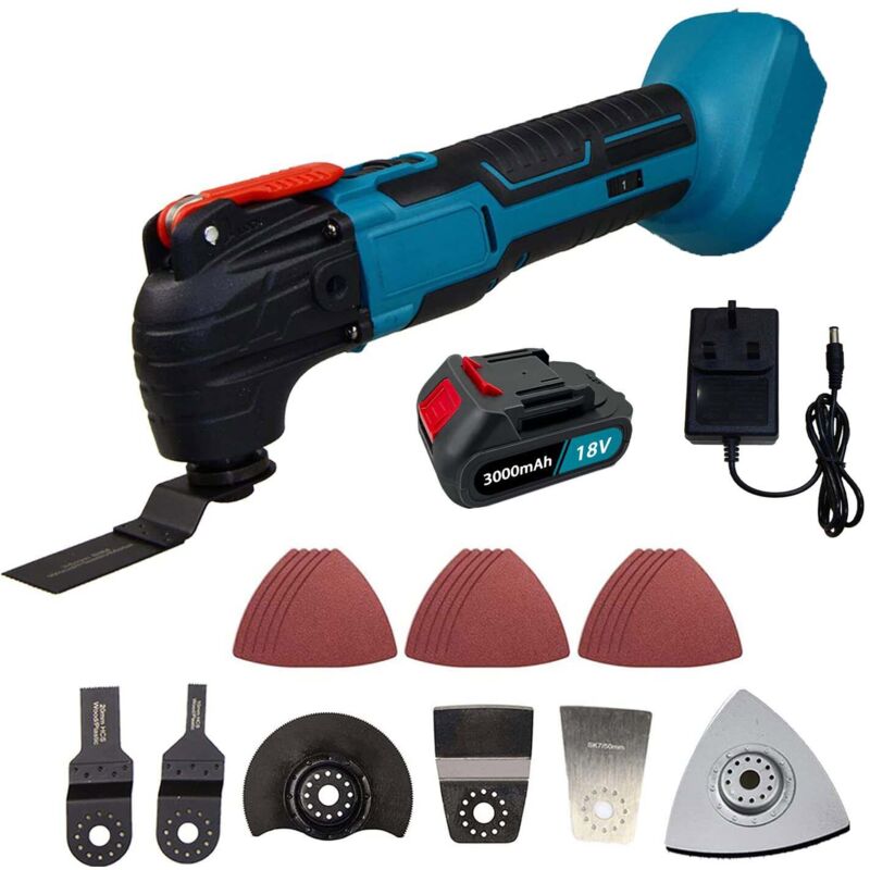 foto del prodotto teetok batteria oscillante multi tool, 18v brushless multi funzione strumenti 6 diverse velocit , 22 set di accessori 1x 3.0ah batterie e
