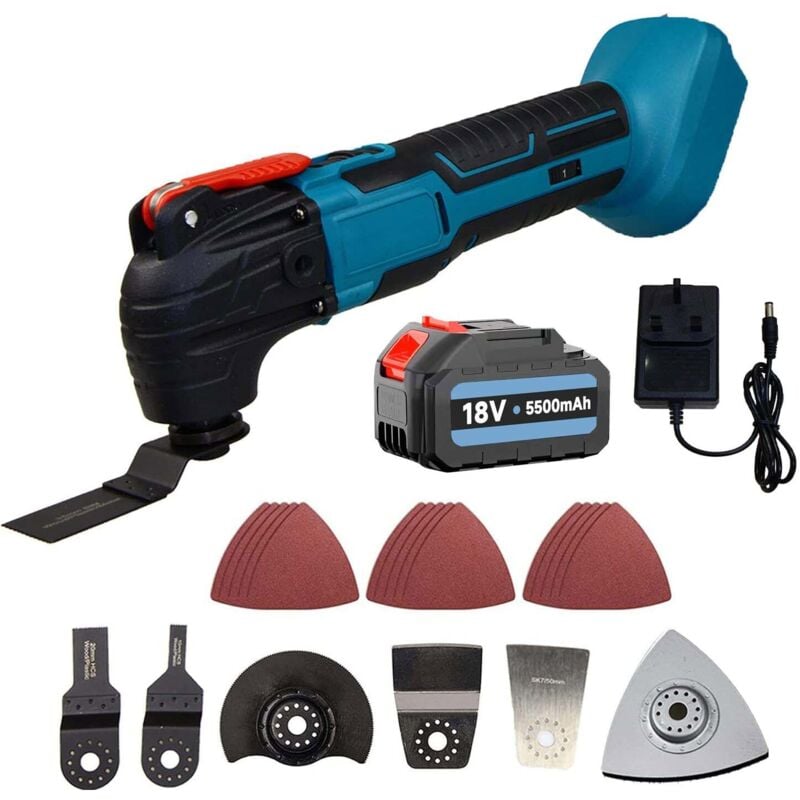 foto del prodotto teetok batteria oscillante multi tool, 18v brushless multi funzione strumenti 6 diverse velocit , 22 set di accessori 1x 5.5ah batterie e