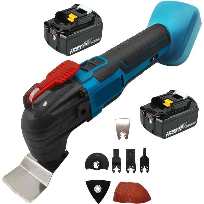 foto del prodotto teetok batteria oscillante multi tools ,3 angolo oscillante , con 6pcs accessori utensili taglio, rettifica, graffio, batterie 2x5500mah senza