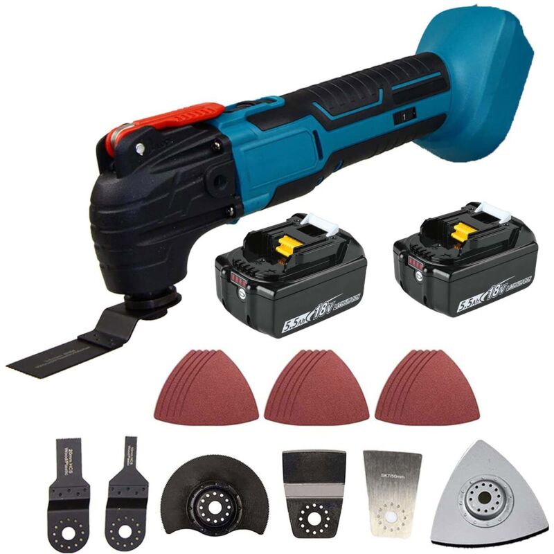 foto del prodotto teetok batteria oscillante multi utensile, utensili multifunzione brushless 18v 6 velocit diverse, set di accessori 22 batterie 2x5500mah senza