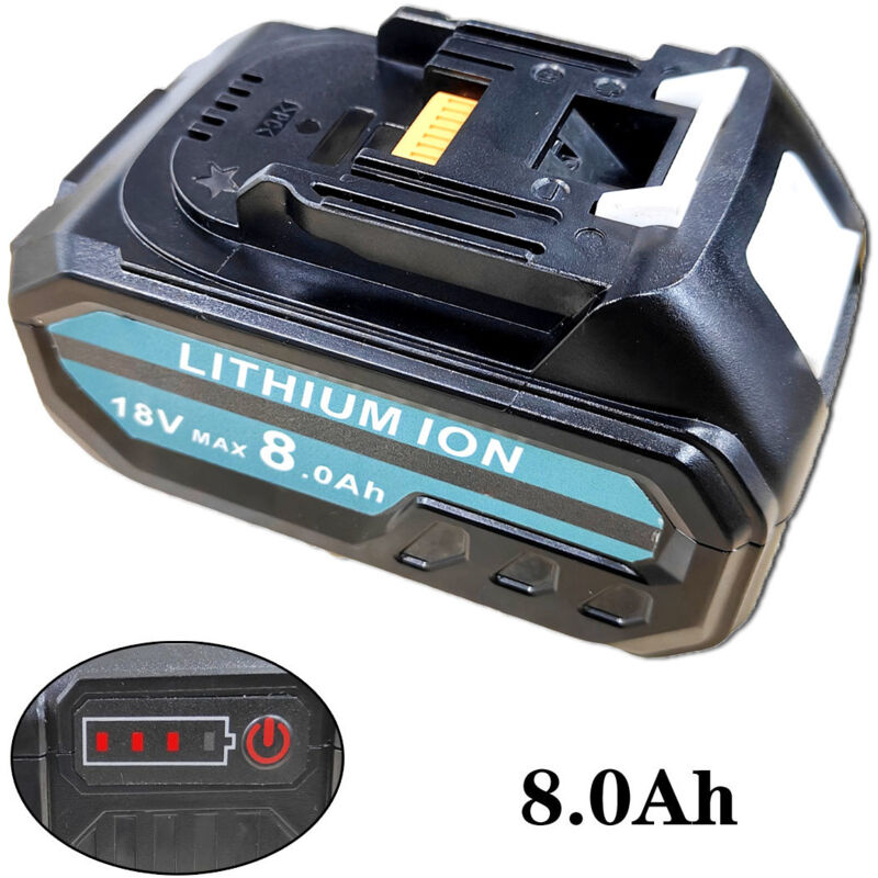 foto del prodotto teetok batterie, 1 batteria al litio da 18 v 8,0 ah con indicatore led, compatibile con elettroutensili a batteria makita da 18 v e caricabatterie,