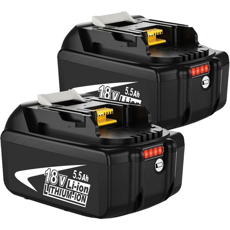 foto del prodotto teetok batterie,2x 18v batteria, compatibile con lo strumento a batteria makita, 5.5ah bl1830 bl1850 bl1860 per utensili a batteria lxt con led
