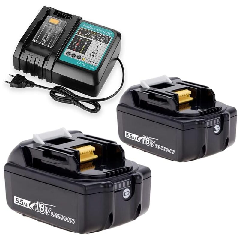 foto del prodotto teetok batterie per elettroutensili, batteria di ricambio da 5,5 ah ,compatibile con la macchina makita, 2 batterie da 5,5 ah 1 caricatore