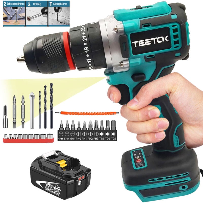 foto del prodotto teetok cacciavite visser ed elettrico, cacciavite con driver del conducente senza spazzola, pezzi di perforazione batteria da 5500 mah senza