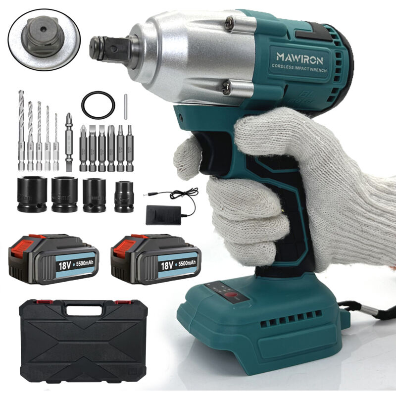 foto del prodotto teetok chiave a percussione, chiave a percussione wireless brushless, con driver 1 2 21v 320n. m coppia, 2 prese, 19mm 21mm, 1 batterie 5500mah,