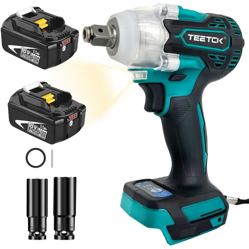 foto del prodotto teetok chiave a percussione, chiave a percussione wireless brushless, con driver 1 2 21v 320n. m coppia, 2 prese, 19mm 21mm, 2 batterie 5500mah