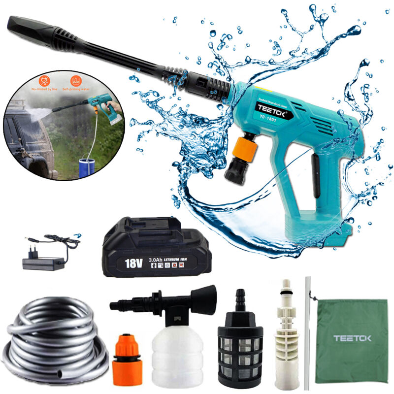 foto del prodotto teetok idropulitrice a batteria 435 psi idropulitrice portatile con accessori brushless con tubo dell acqua da 5 m con batteria da 3,0 ah e