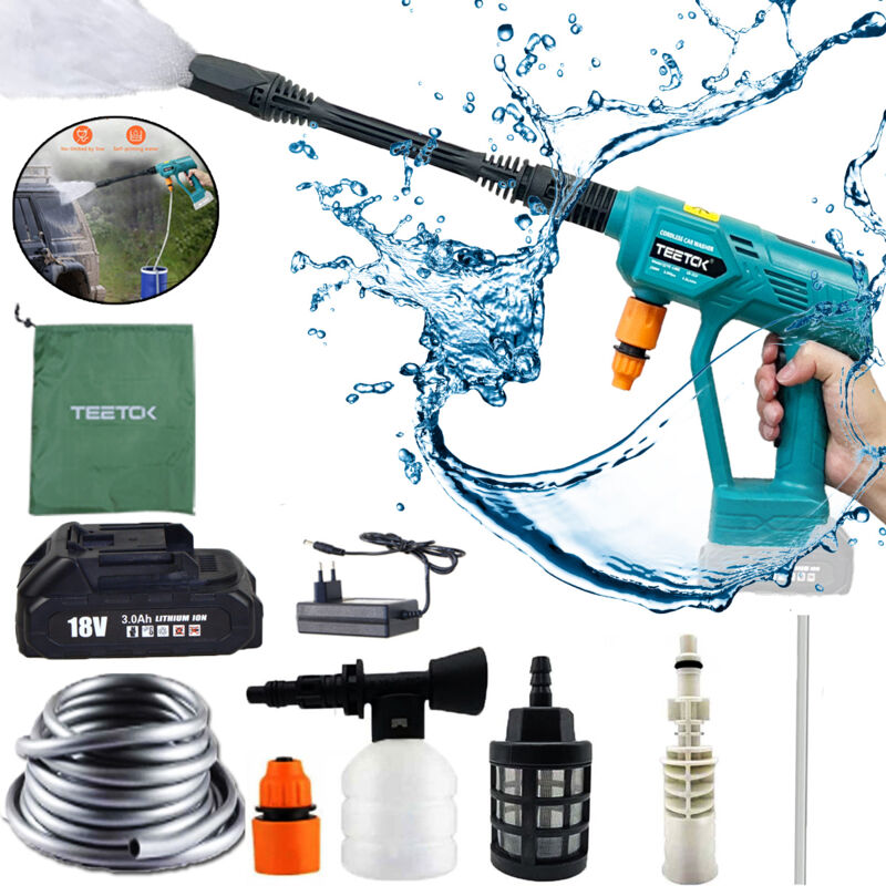 foto del prodotto teetok idropulitrice a pressione senza fili pistola ad acqua spray detergente per autolavaggio a getto per impieghi gravosi,con 1 batteria da 3,0 a