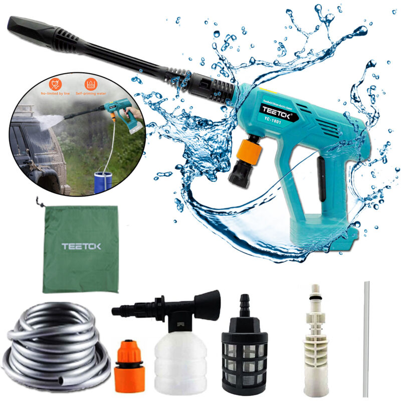 foto del prodotto teetok idropulitrice cordless, 18v compatibile per batteria makita, ugello 6 in 1 da 30 bar, per lavare auto, innaffiare fiori, pulire pavimenti