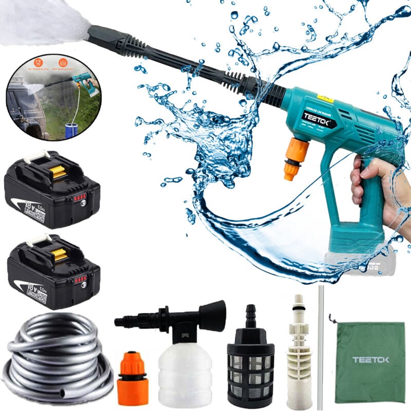 foto del prodotto teetok idropulitrice cordless, pistola a spruzzo d acqua, idropulitrice ad alte prestazioni 18v 2x 5,5a caricatore non incluso ,compatibile con