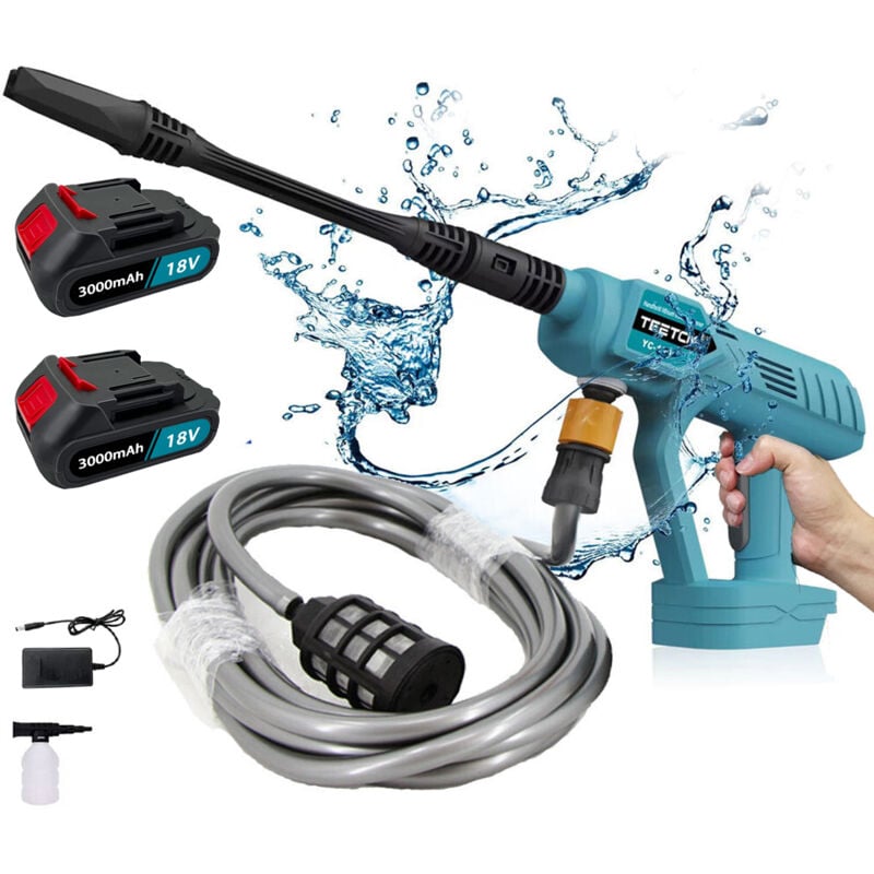 foto del prodotto teetok idropulitrici elettriche,idropulitrice per auto senza fili, idropistola a batteria, 45 bar, 2 batterie 3000mah caricabatterie,