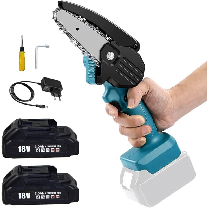 foto del prodotto teetok mini motosega da 4 pollici, piccola motosega portatile a una mano per cesoie da giardino, legno e potatura 2 batterie 3.0 e