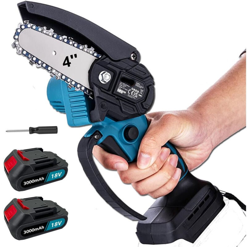 foto del prodotto teetok mini motosega elettrica a batteria da 4 pollici, sega per legno, sega con una sola mano, taglierina per legno nudo con 2 batterie da 3.0 a 