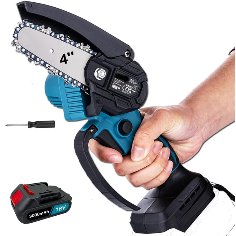 foto del prodotto teetok mini motosega elettrica a batteria da 4 pollici, sega per legno, sega con una sola mano, taglierina per legno nudo con batteria da 3.0 a 