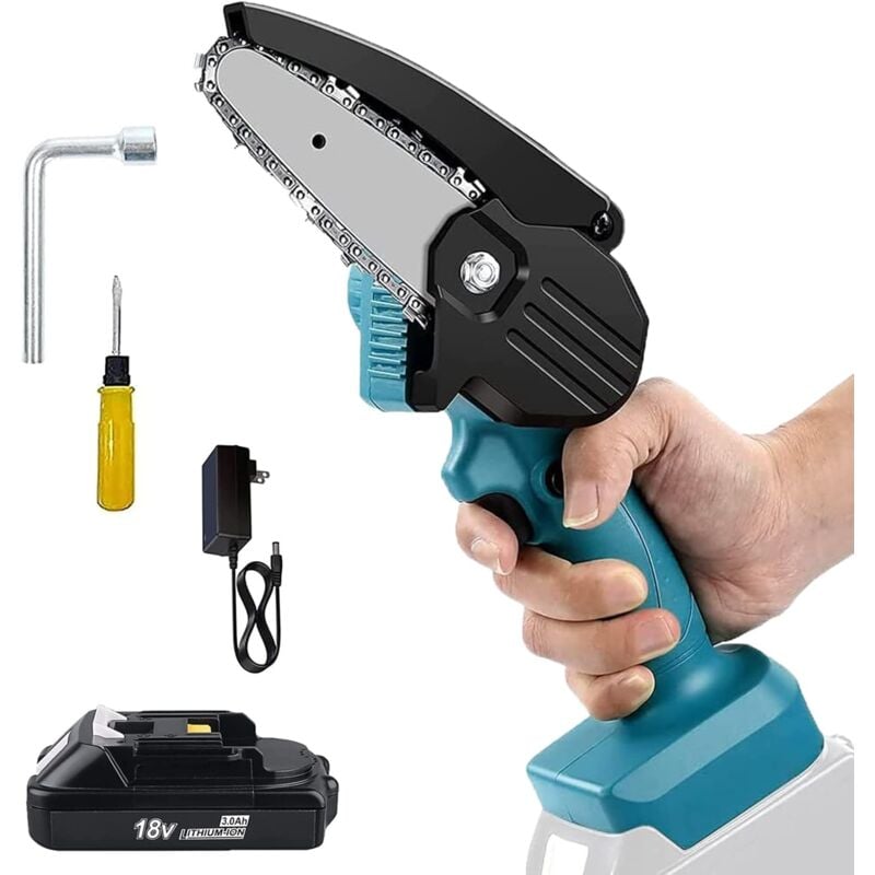 foto del prodotto teetok motosega, mini 4 pollici 18v 2 in 1 con batteria per motosega elettrica da 3000 mah con batteria compatibile con batteria makita 18v bl1840