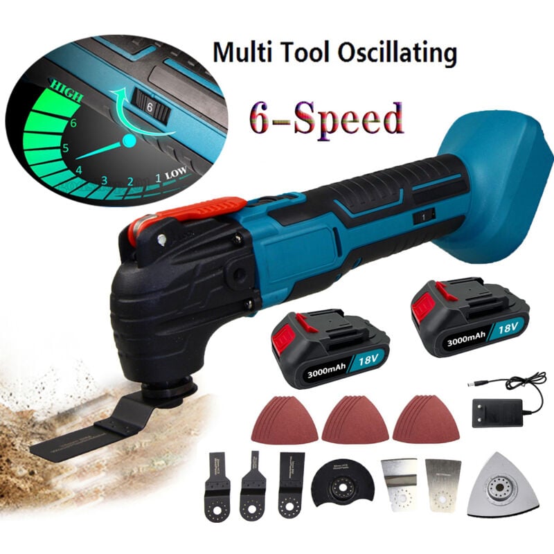 foto del prodotto teetok multiutensile oscillante, multiutensile a batteria e senza spazzole, 6 velocit , accessori con 2 batterie e caricabatterie da 3,0 a,