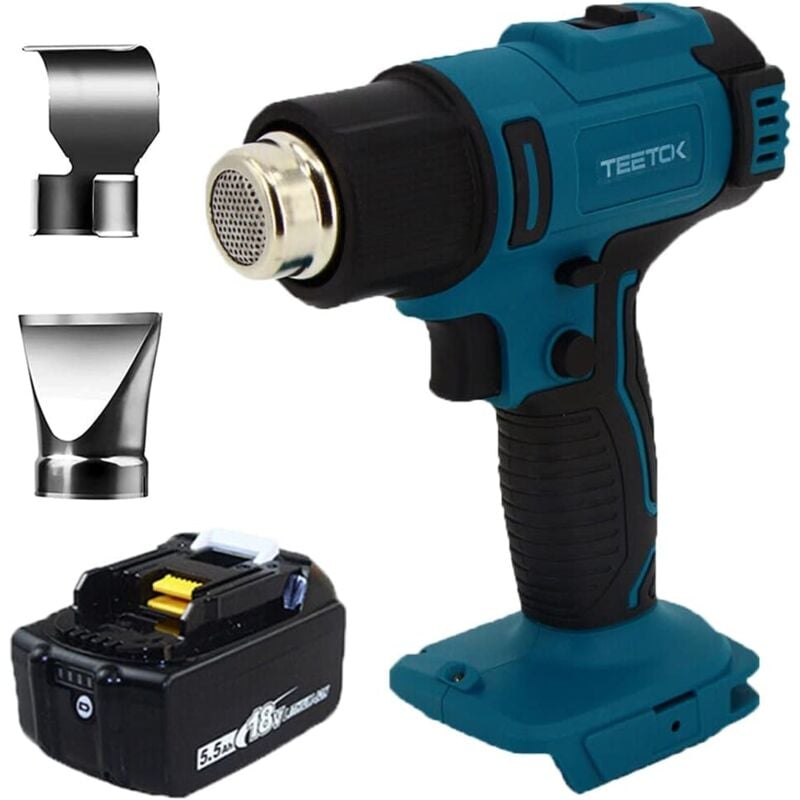 foto del prodotto teetok pistola ad aria calda 2 ugelli vernice per saldatura retrattile alimentata da una batteria da 5,5 ah,compatibile con la batteria makita