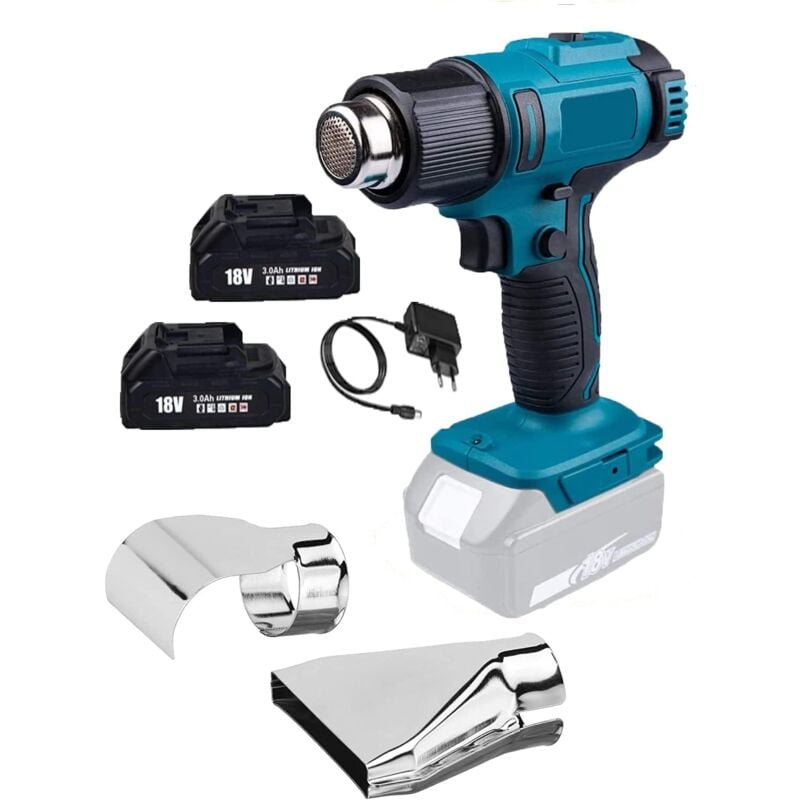 foto del prodotto teetok pistola ad aria calda cordless con 2 batterie e caricabatterie da 3000 mah, pistola ad aria calda da 1200w con 2 temperature 300 c 550 c,