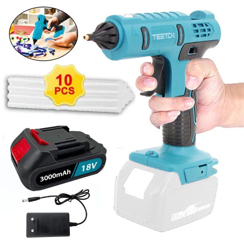 foto del prodotto teetok pistola per colla, pistola per colla a batteria 10 stick di colla da 11 mm per riparazioni fai da te 1 batteria da 3,0 a 